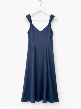 JACOB Navy Blue Draped Strap Midi Dress Size 5/6 Classic A-Line